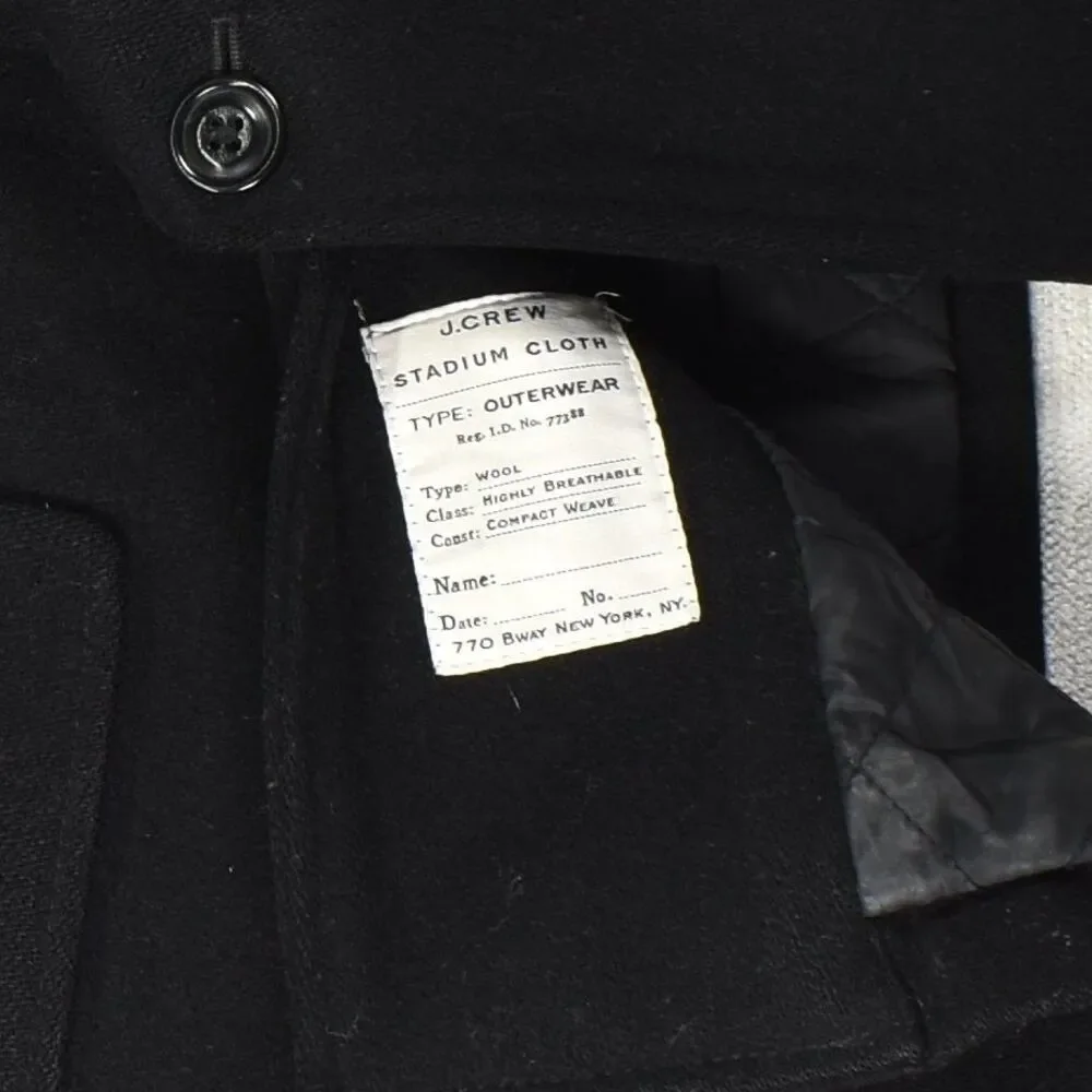 J.Crew University Jacket Mens XL Black Wool Blend Quilted Insulated Car Coat Vtg